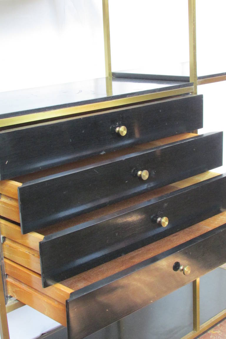 20th Century Brass and Wood Shelving Unit by Furnette