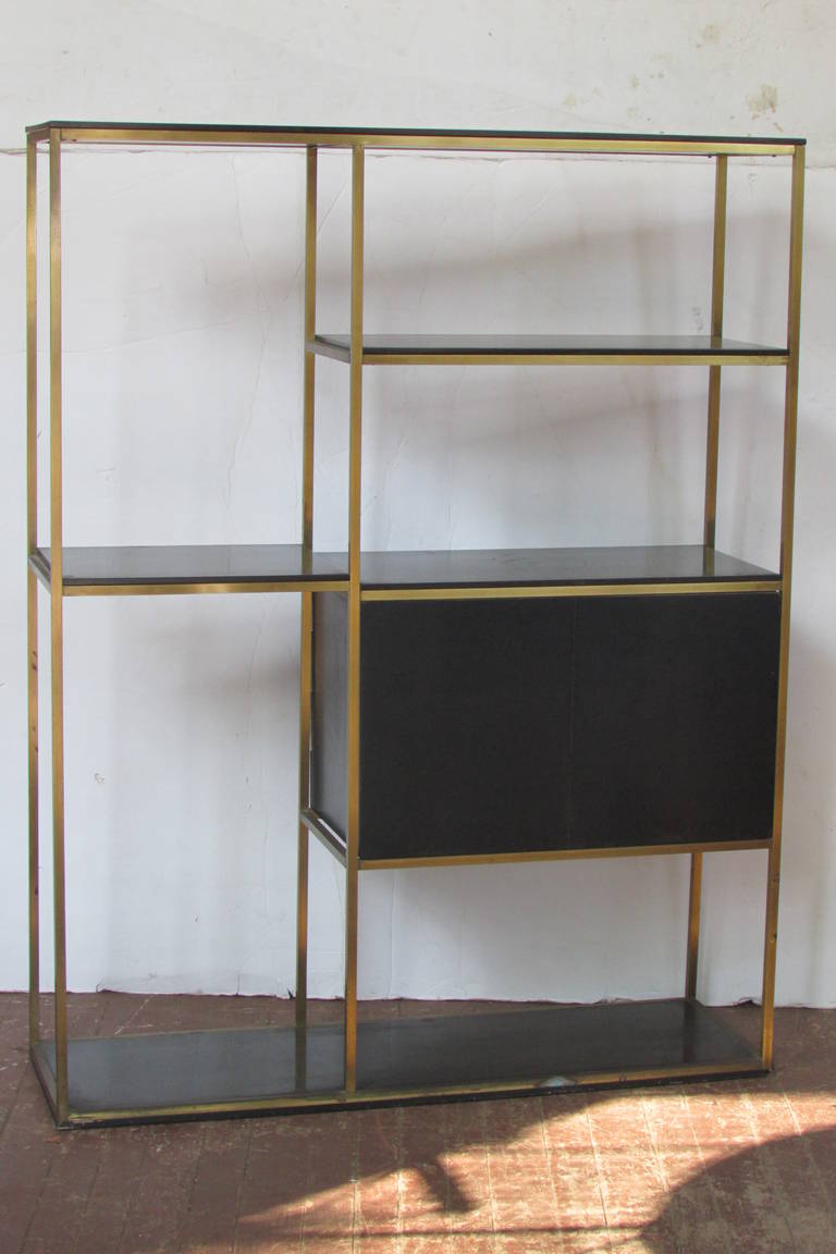 Mid-Century Modern Brass and Wood Shelving Unit by Furnette