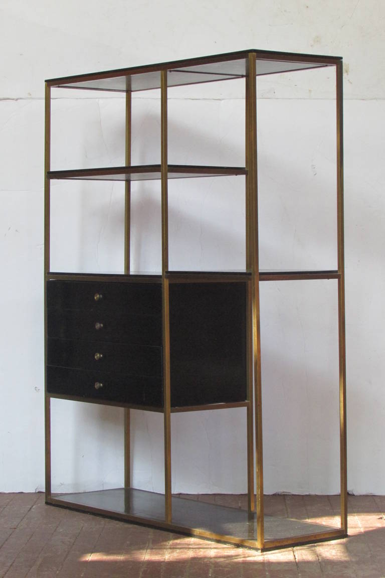 American Brass and Wood Shelving Unit by Furnette