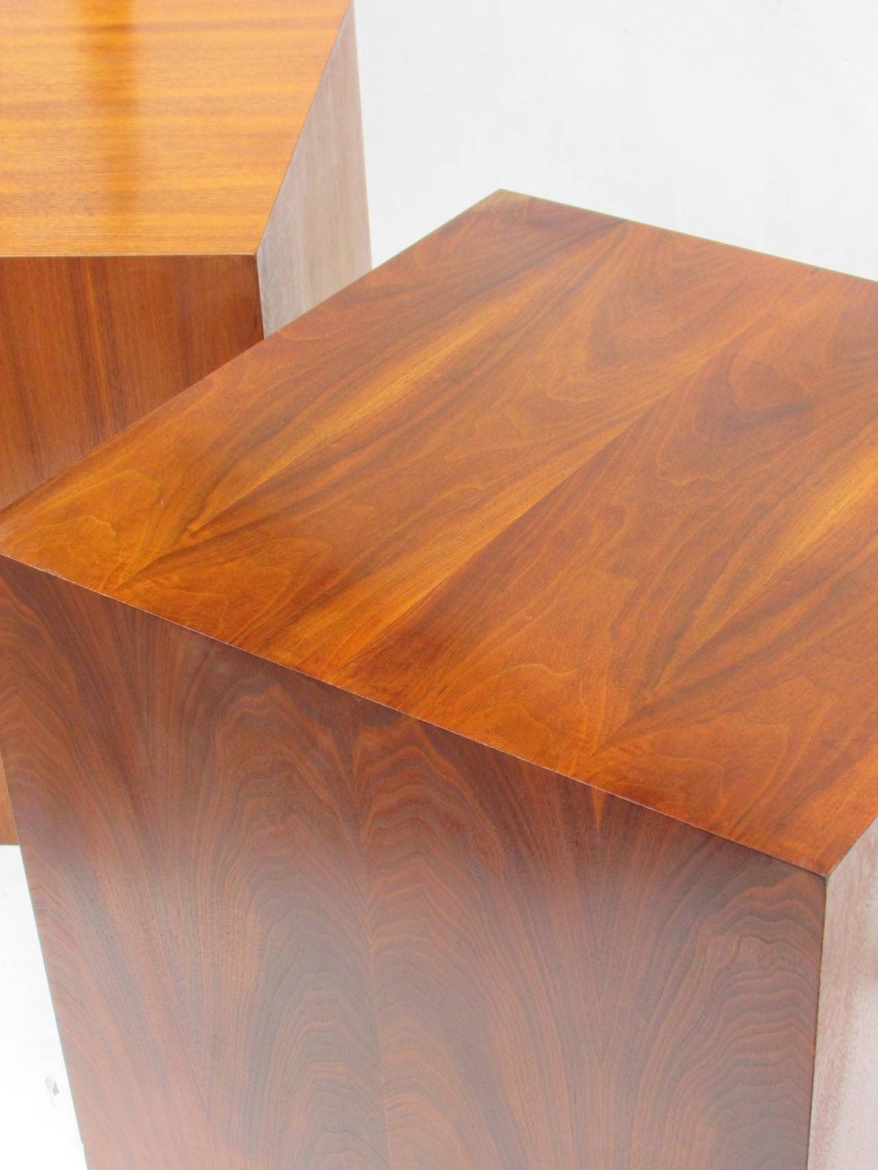 Walnut Pair of Modernist Wood Cube Tables