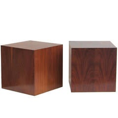 Pair of Modernist Wood Cube Tables