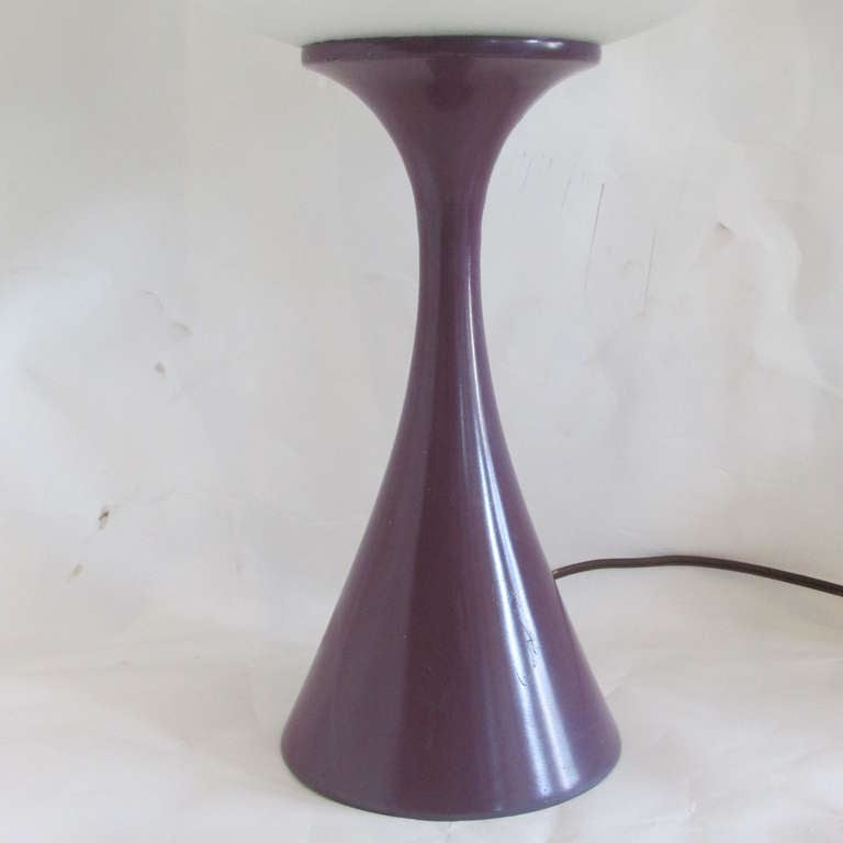 All original mid 20th century signed Laurel mushroom lamp with hard to find purple base. Perfect working order.