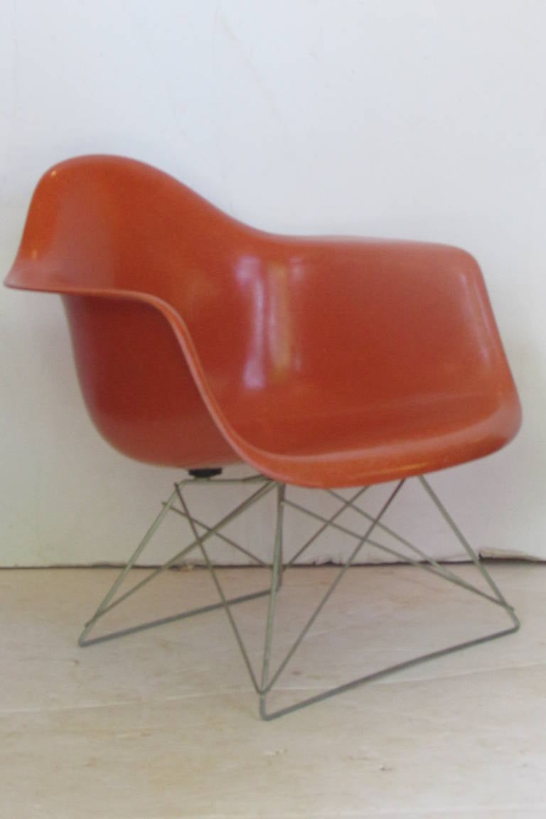 American Eames Red Orange LAR Chair with Cats Cradle Base