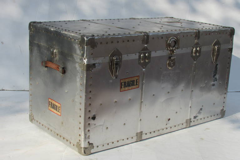 Mid-20th Century Industrial Riveted Aluminum Steamer Trunk