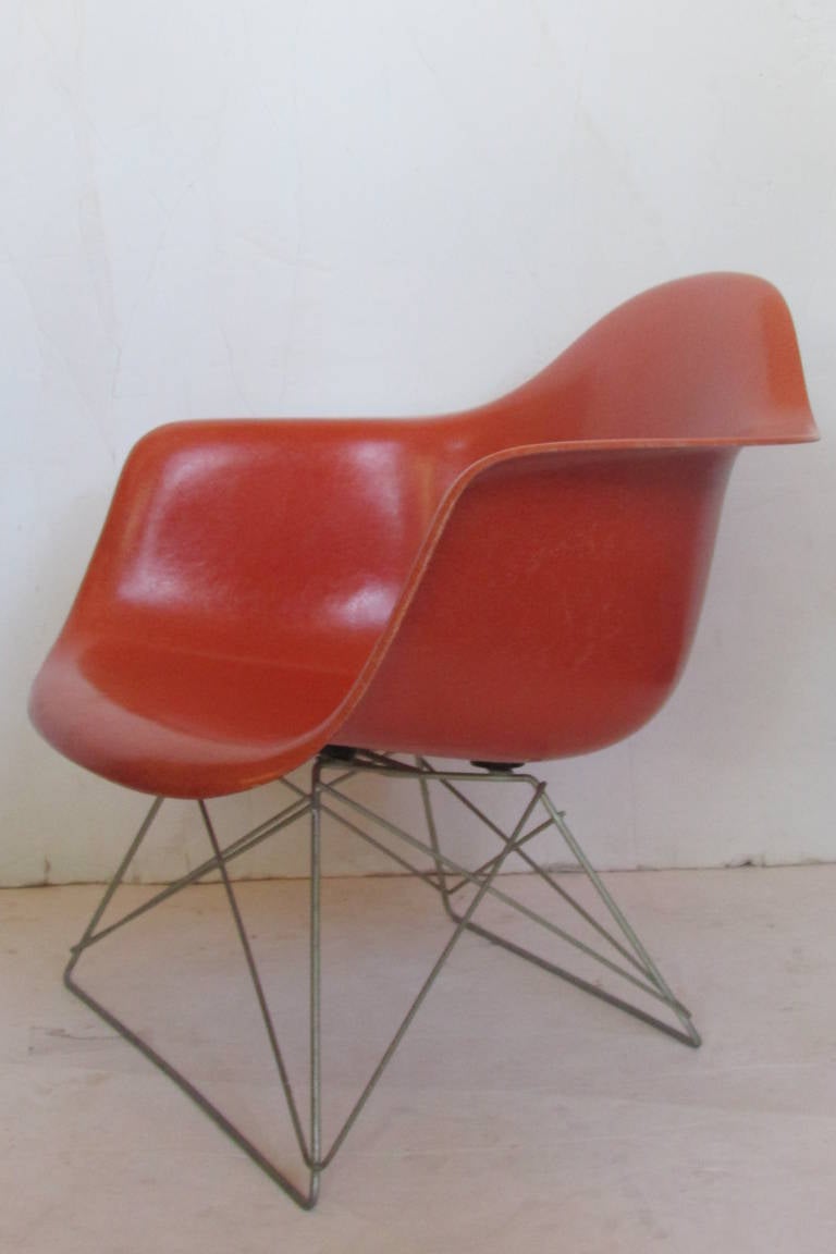 Mid-Century Modern Eames Red Orange LAR Chair with Cats Cradle Base