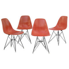 Eames Red Orange Eiffel Tower Chairs for Herman Miller