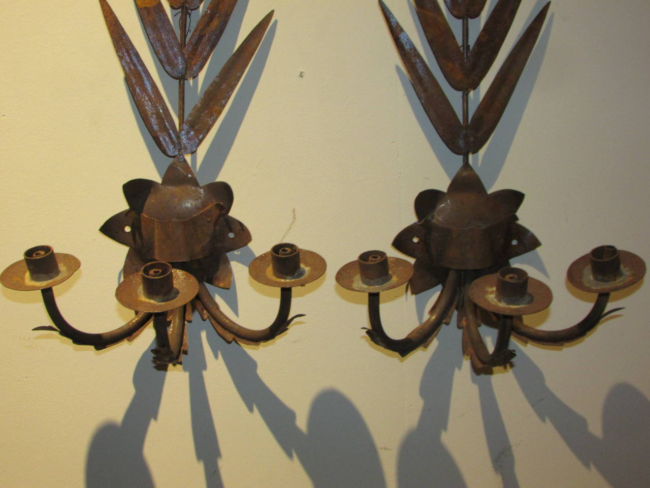Acanthus and Palm Leaf Three Arm Sconces