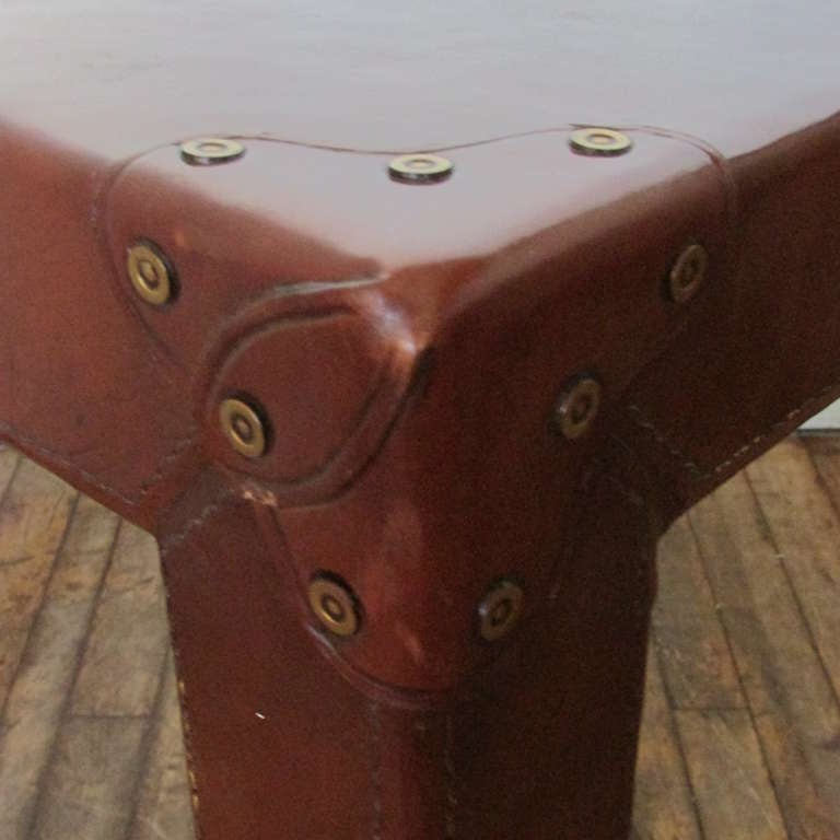 Leather & Brass Center Table By Ralph Lauren In Good Condition In Rochester, NY
