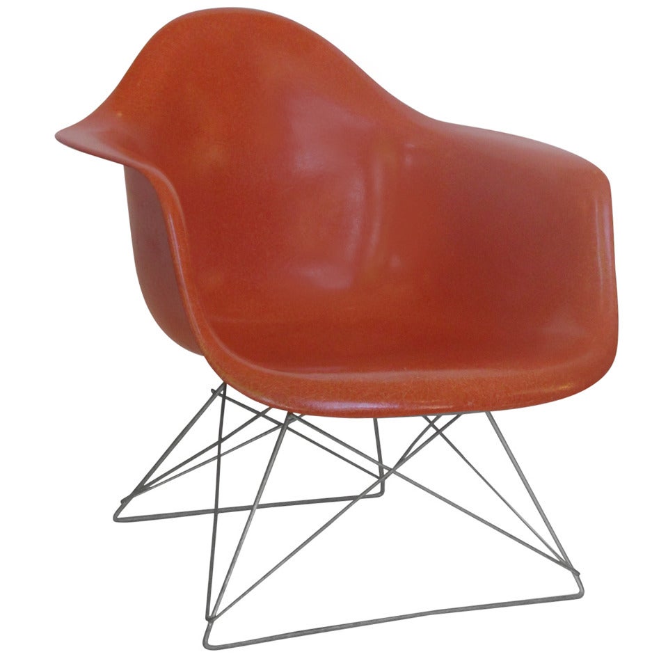 Eames Red Orange LAR Chair with Cats Cradle Base