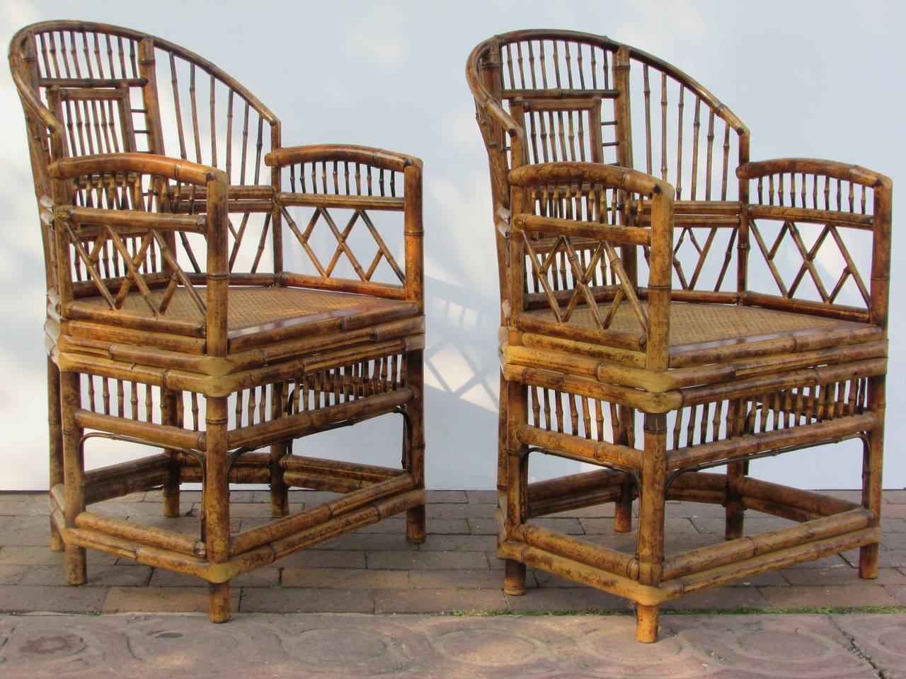 Burnt Bamboo Armchairs in the Brighton Pavillion Chinese Chippendale Style In Excellent Condition In Rochester, NY