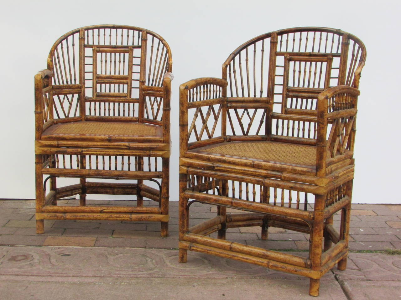 20th Century Burnt Bamboo Armchairs in the Brighton Pavillion Chinese Chippendale Style