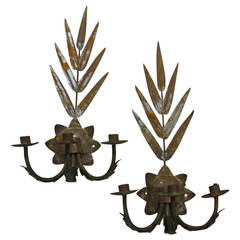 Acanthus and Palm Leaf Three Arm Sconces