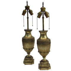 Vintage Silver Gilt Classical Urn Lamps