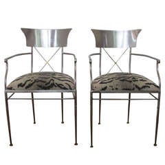 Neoclassical Style Brushed Steel Armchairs