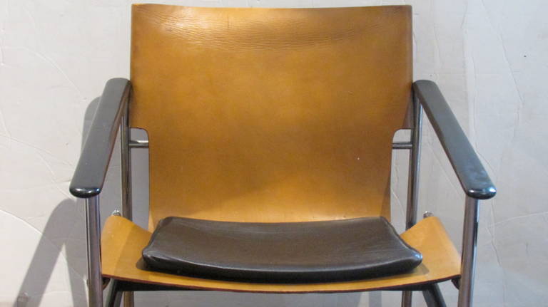 Mid-Century Modern Charles Pollock Leather Sling Chairs for Knoll