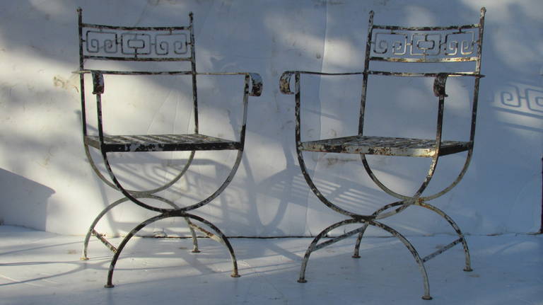 1940s Neoclassical Wrought Iron Garden Chairs In Excellent Condition In Rochester, NY