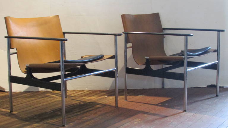 Charles Pollock Leather Sling Chairs for Knoll 1