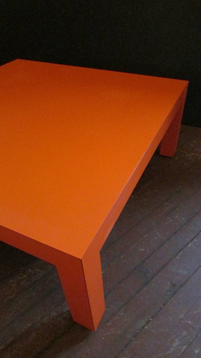 Mid-Century Modern Persimmon Orange Laminated Parsons Coffee Table