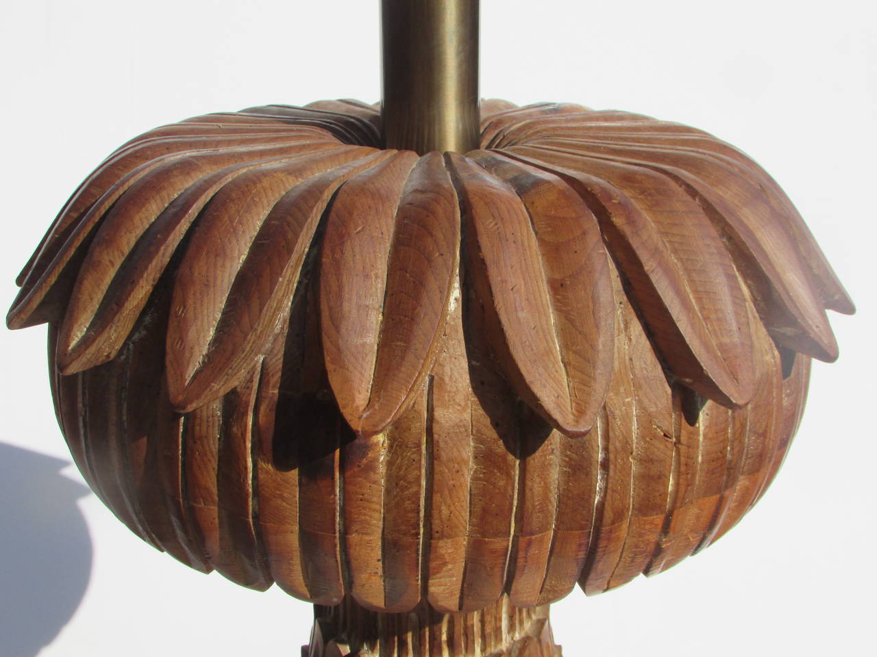 Hollywood Regency  Oversize Carved Wood Pineapple Lamp by Marbro