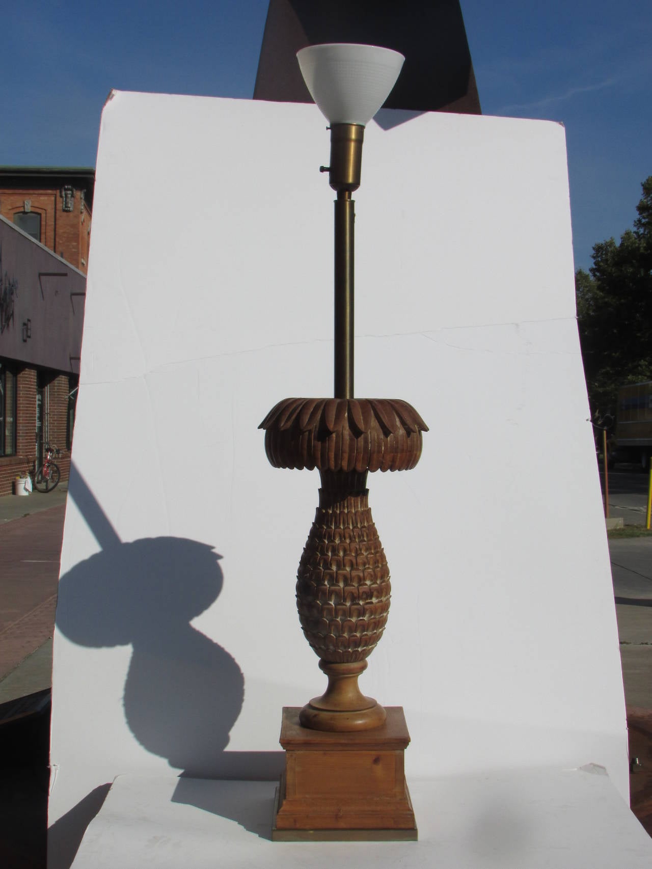  Oversize Carved Wood Pineapple Lamp by Marbro In Excellent Condition In Rochester, NY