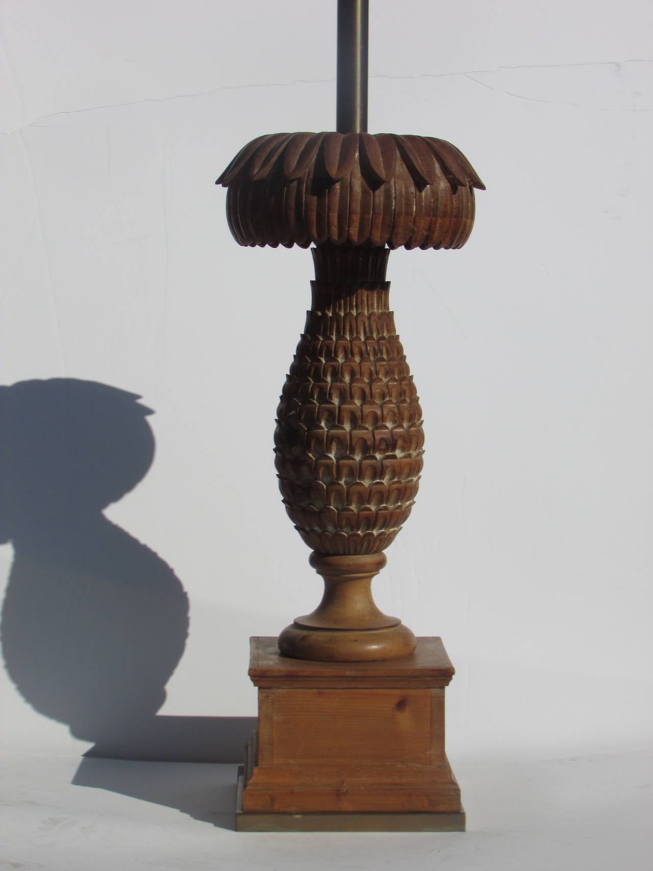 Brass  Oversize Carved Wood Pineapple Lamp by Marbro