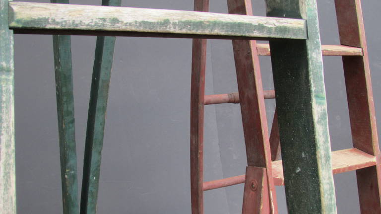 Antique American Three Legged Painted Orchard Ladders (Green Ladder Sold) ) ) 1