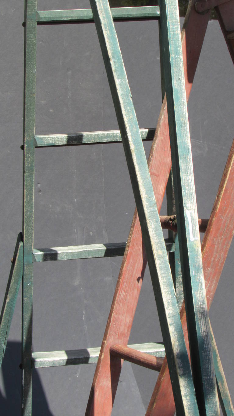 Antique American Three Legged Painted Orchard Ladders (Green Ladder Sold) ) ) In Good Condition In Rochester, NY