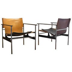 Charles Pollock Leather Sling Chairs for Knoll