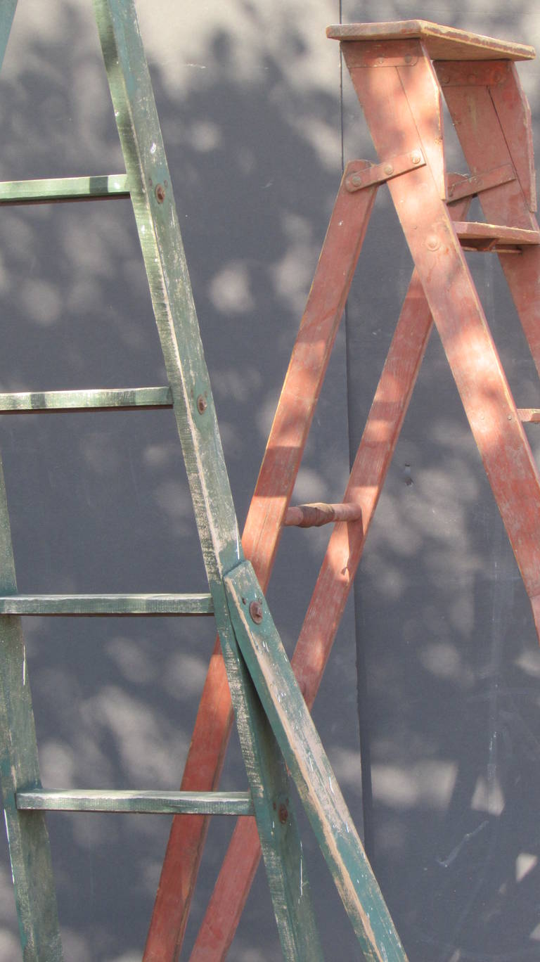 20th Century Antique American Three Legged Painted Orchard Ladders (Green Ladder Sold) ) )