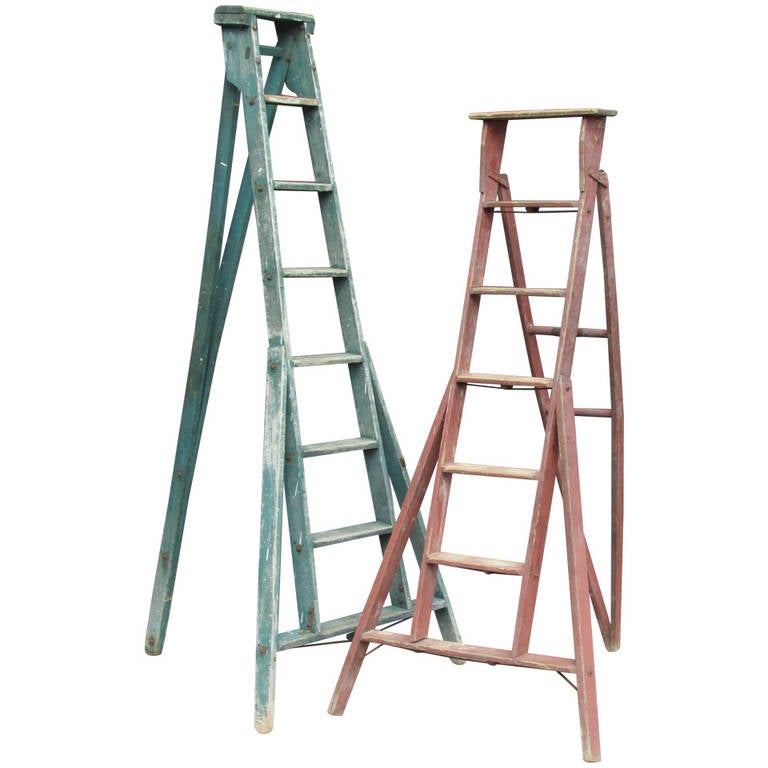 Antique American Three Legged Painted Orchard Ladders (Green Ladder Sold) )  ) at 1stDibs