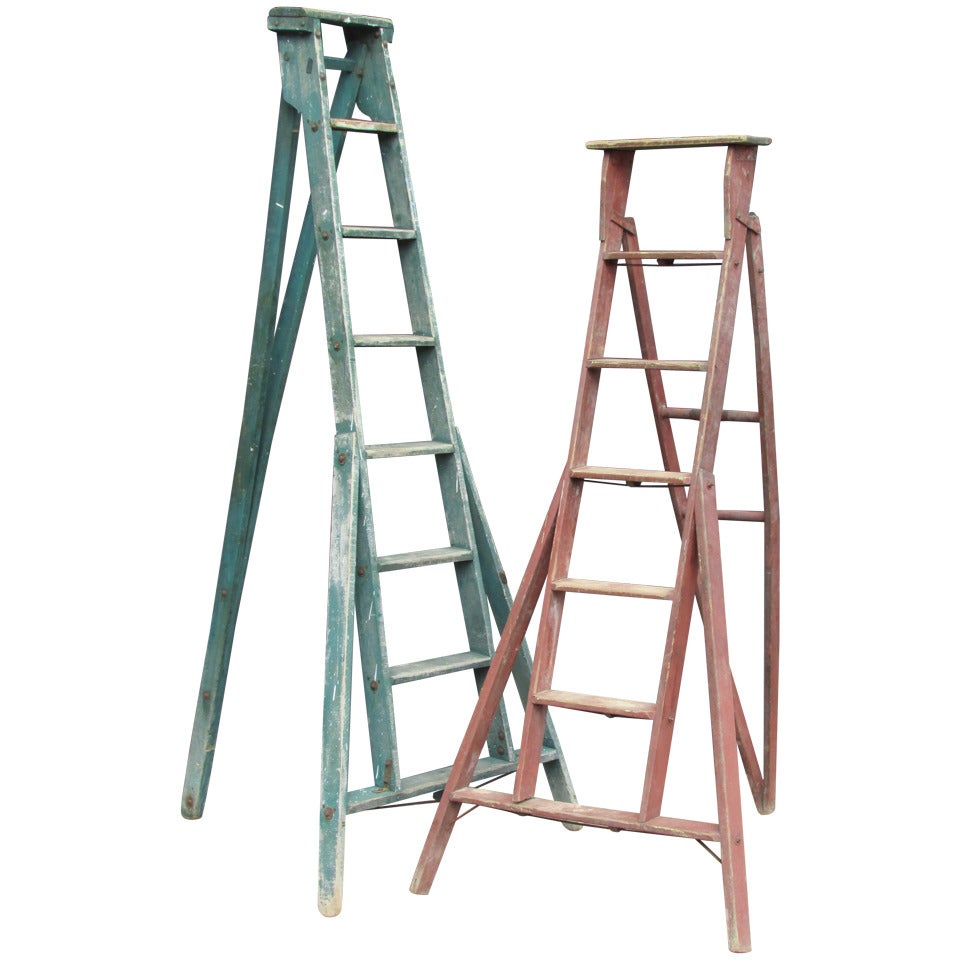 Antique American Three Legged Painted Orchard Ladders (Green Ladder Sold) ) )