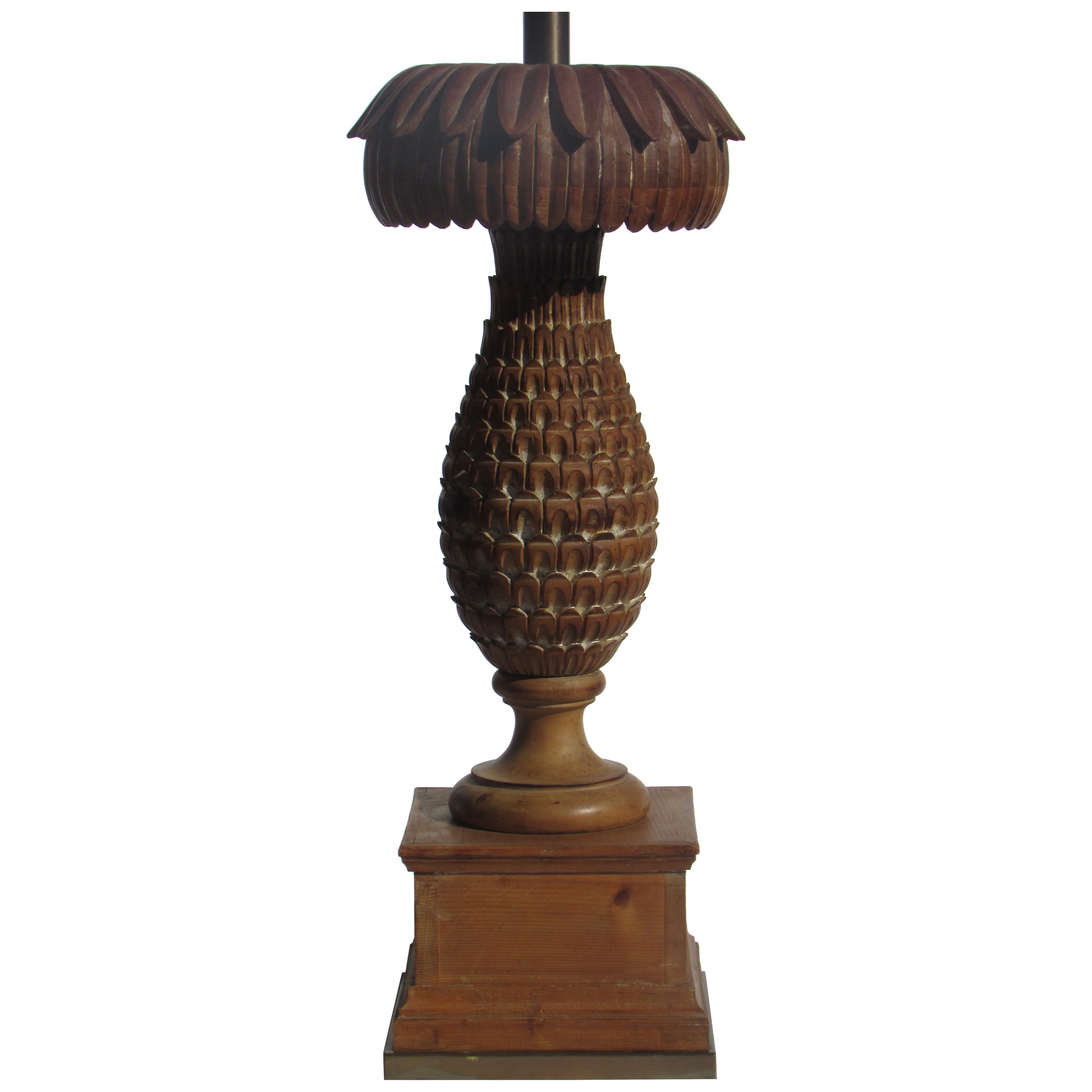  Oversize Carved Wood Pineapple Lamp by Marbro