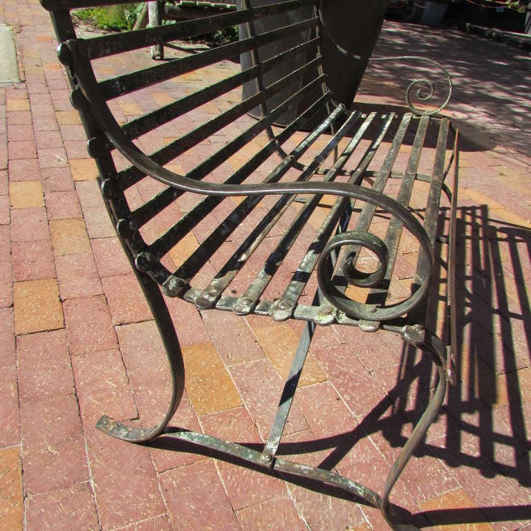 19th Century Classical Strap Iron Garden Bench In Excellent Condition In Rochester, NY