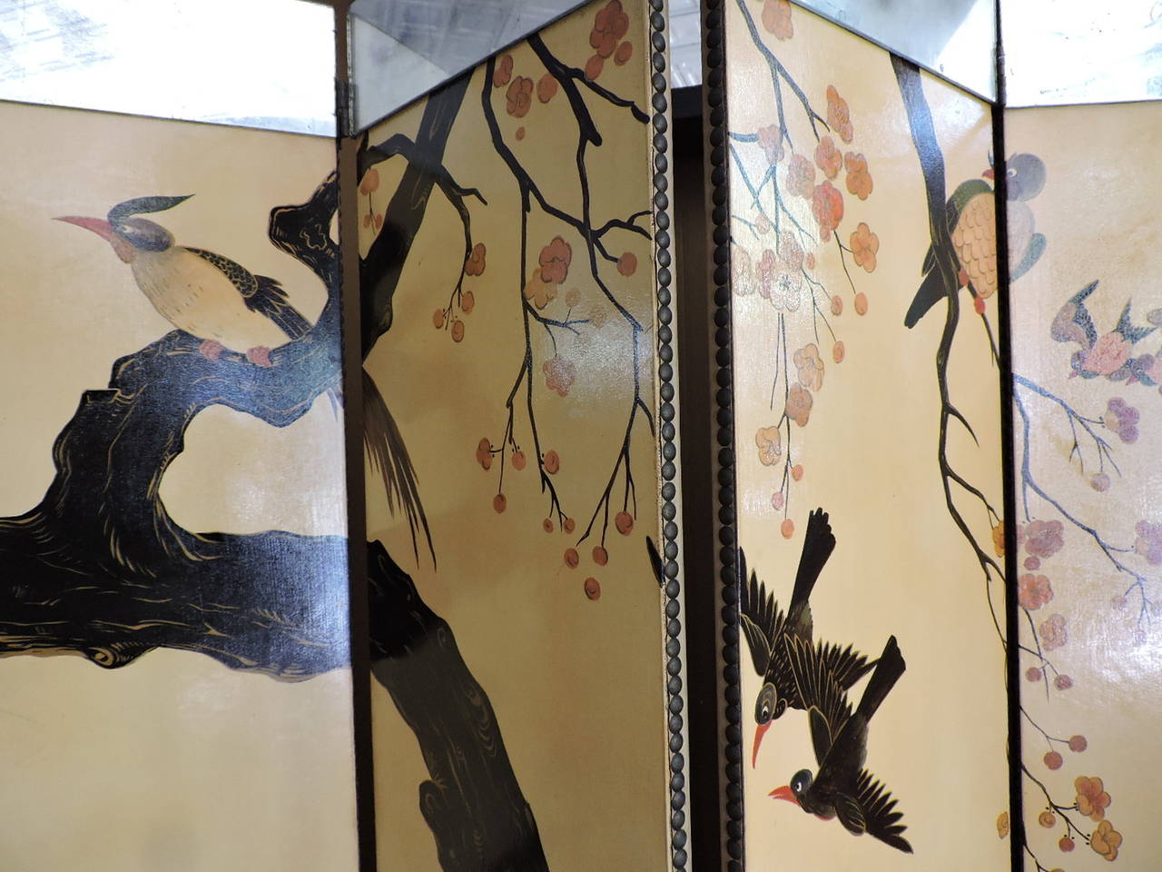 Exotic Hand-Painted and Mirrored Folding Screen 2