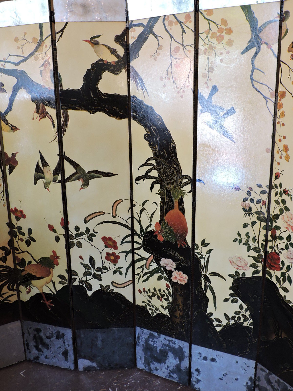 Exotic Hand-Painted and Mirrored Folding Screen 3