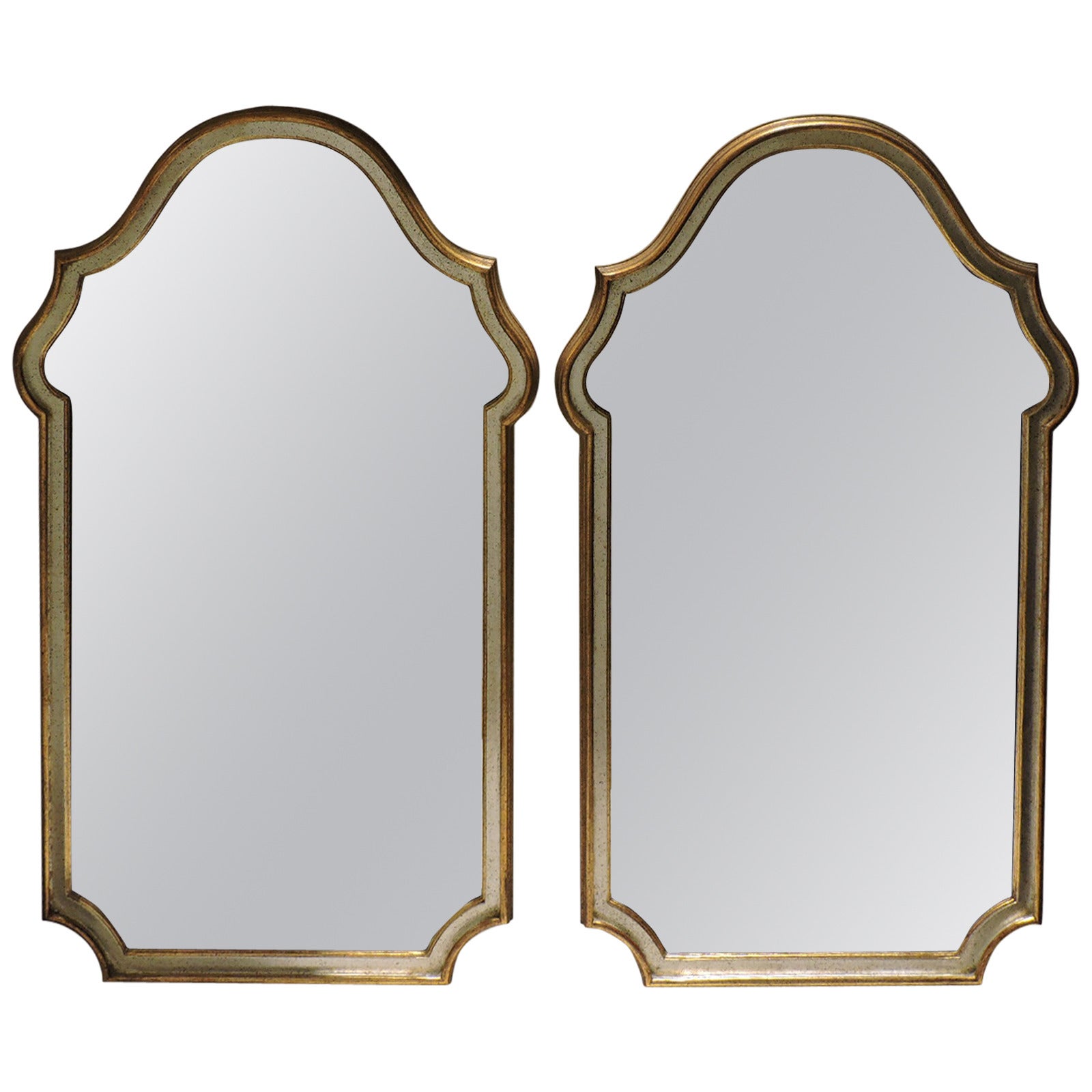 Pair of Labarge Gilded Silver Leaf Arch Top Mirrors