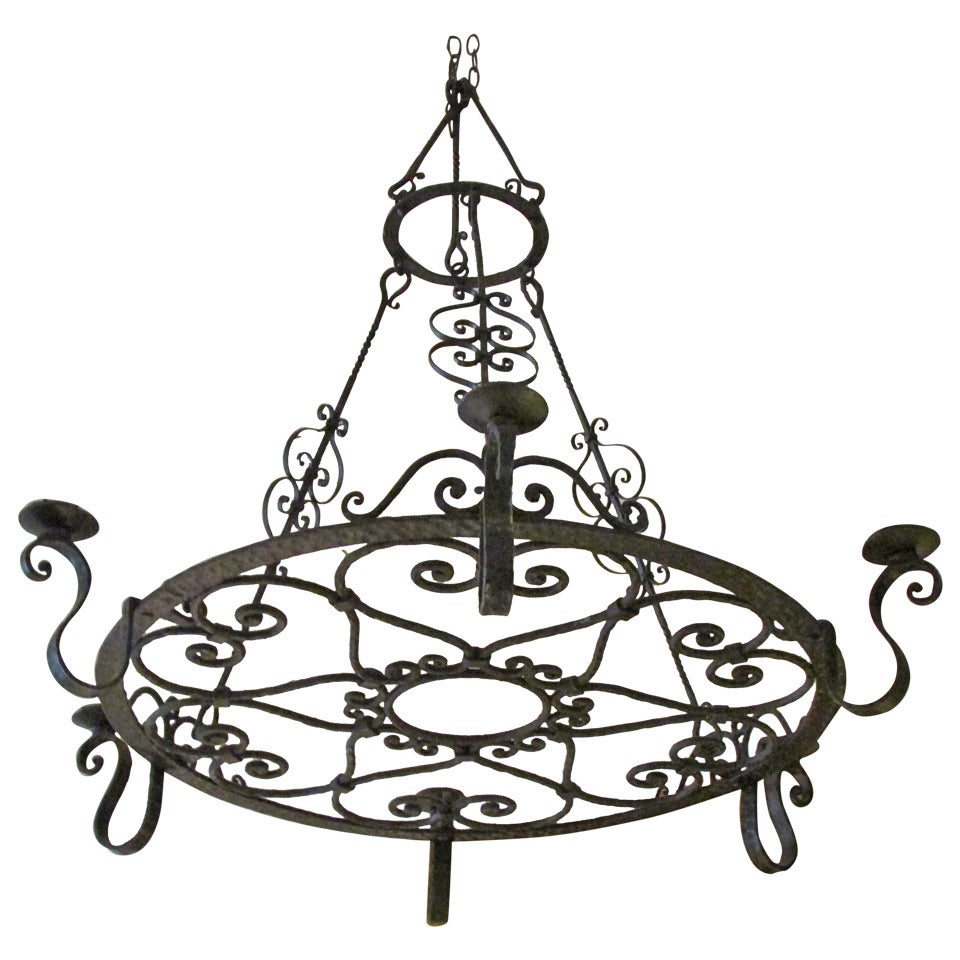 French Forged Large Iron Chandelier