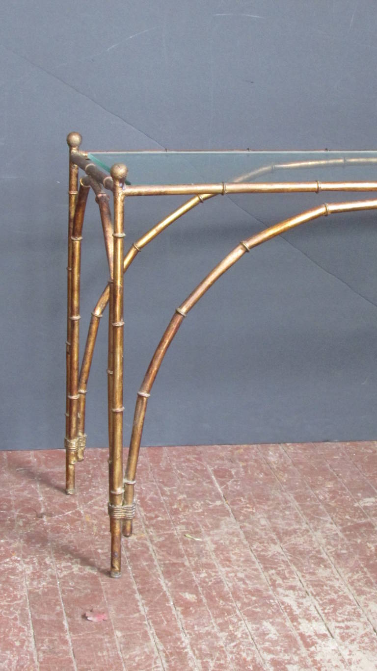 Italian Gilt Metal Faux Bamboo Console Table