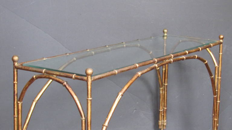 Mid-20th Century Gilt Metal Faux Bamboo Console Table