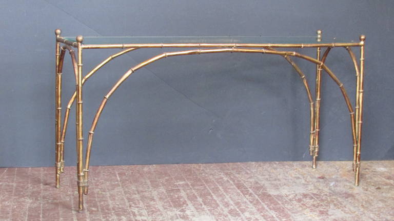 Gilt Metal Faux Bamboo Console Table In Excellent Condition In Rochester, NY