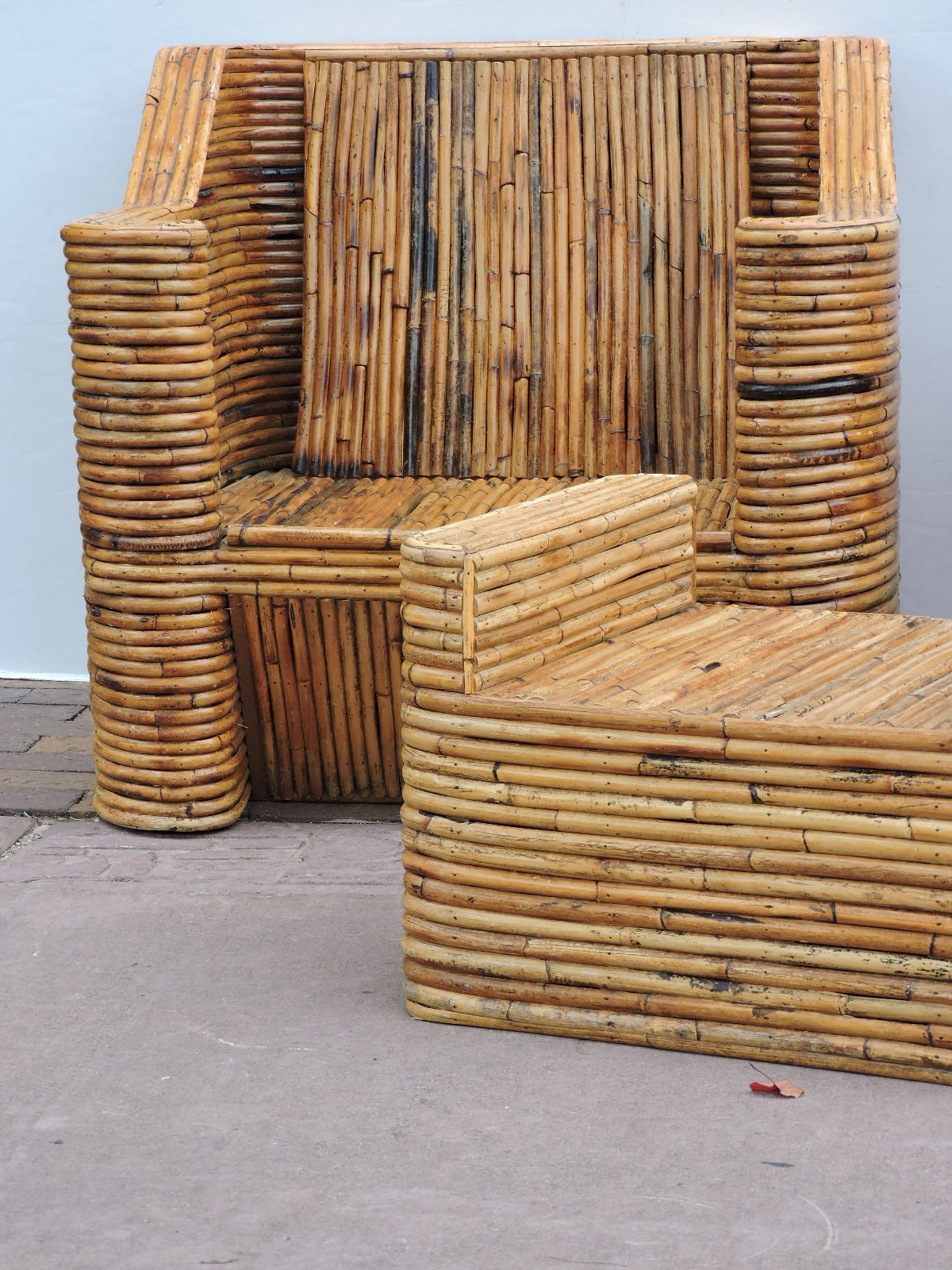 Mid-Century Modern  Oversize Natural Bamboo Rattan Set