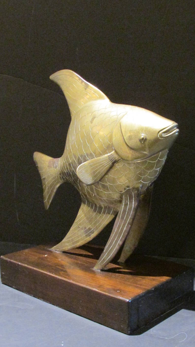 American Brass Angel Fish Sculpture by Frederick Cooper