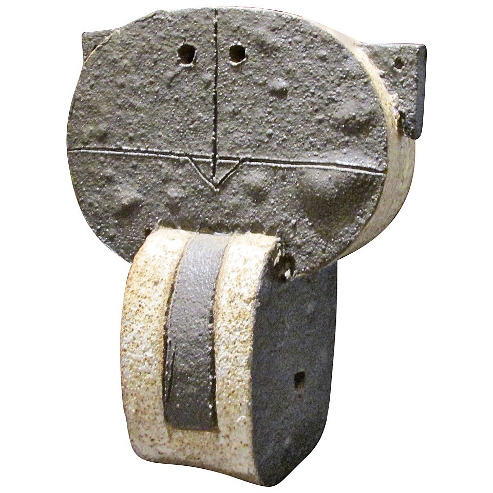 Primitive Modernist Ceramic Sculpture of a Cat