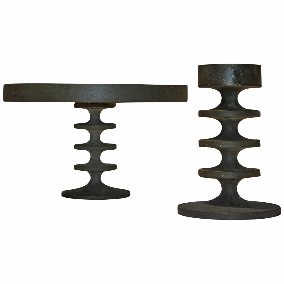 1960's Modern Cast Iron Tazza & Candlestick