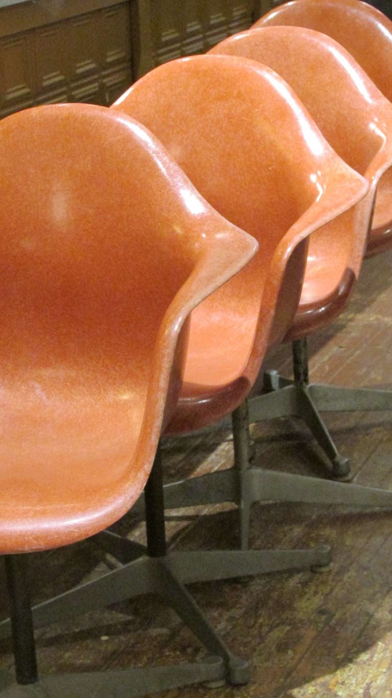 Eames Salmon Fiberglass Swivel Chairs In Good Condition In Rochester, NY