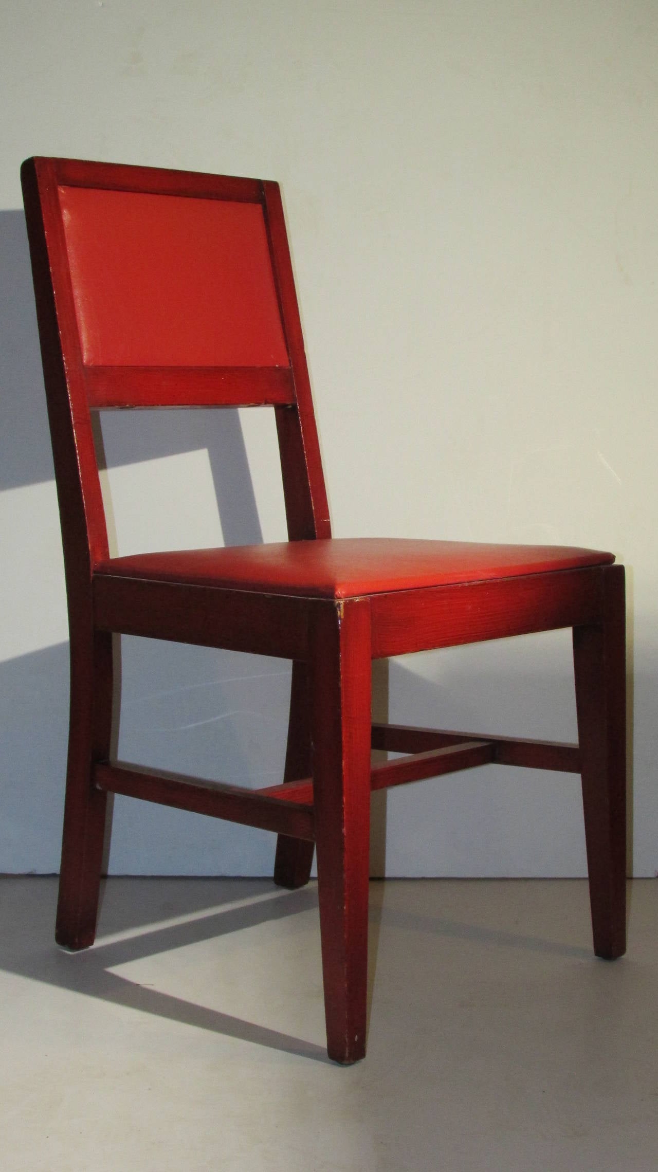 Wood  Red Chairs style of Jean-Michel Frank
