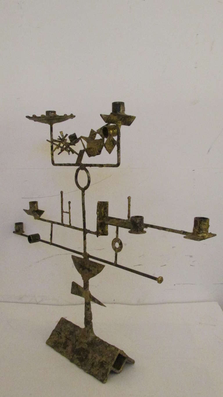 Abstract Brutalist Iron Candelabra Sculpture In Excellent Condition In Rochester, NY