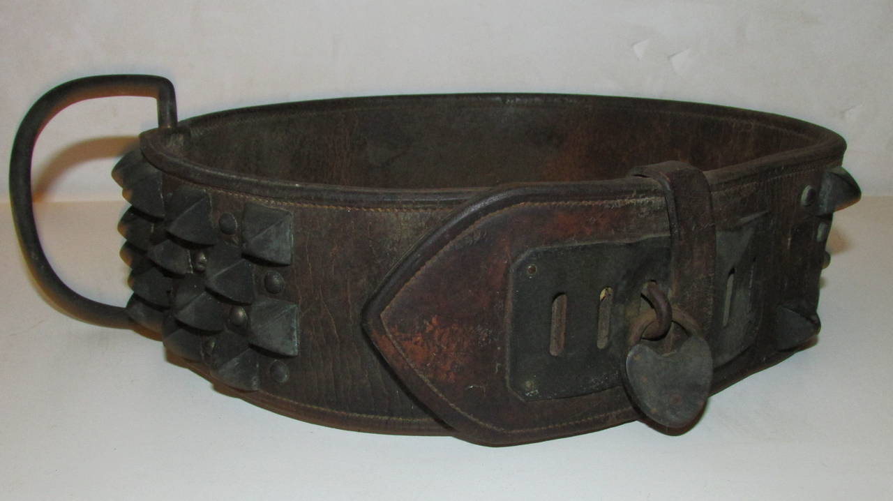 Antique American Big Leather and Metal Spiked Studded Dog Collar at 1stDibs