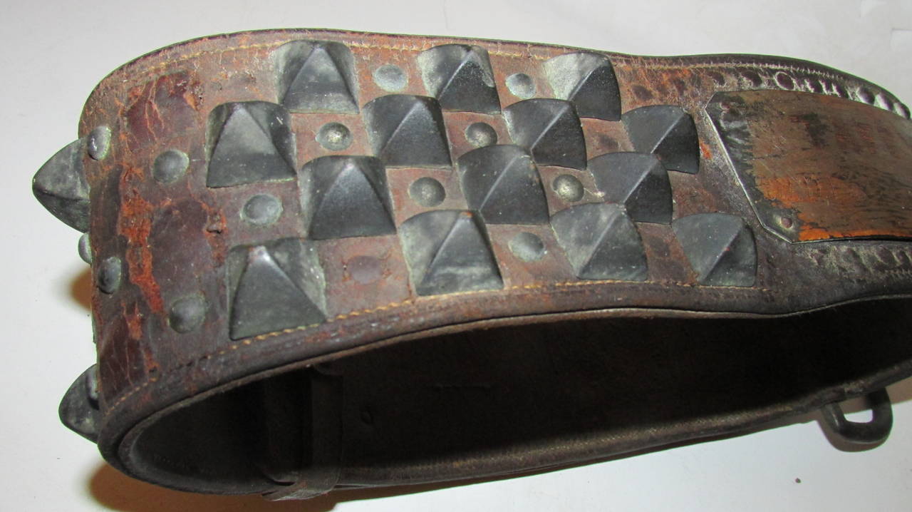 Antique American Big Leather and Metal Spiked Studded Dog Collar 3