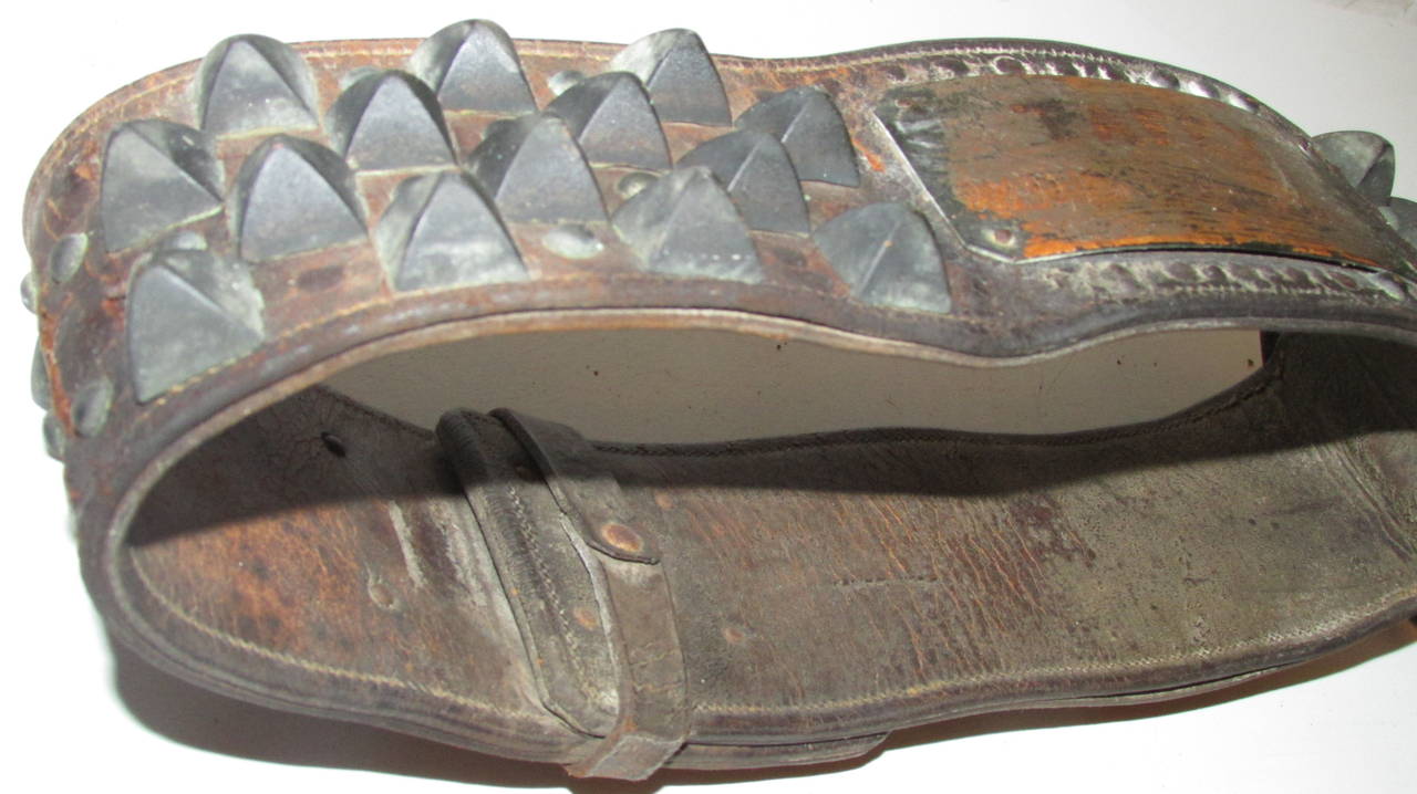 Antique American Big Leather and Metal Spiked Studded Dog Collar 1